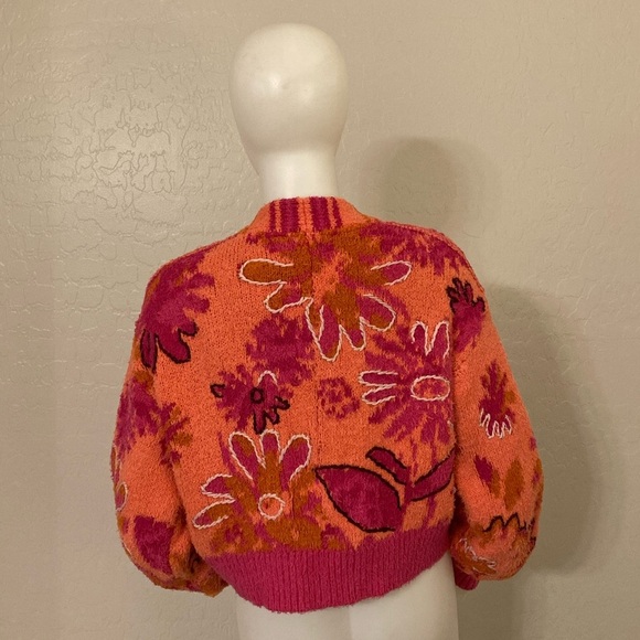 By Anthropologie Embroidered Cardigan Sweater Pink Combo Small - Picture 11 of 16